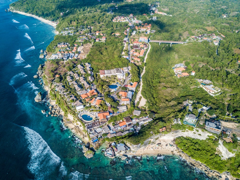 an aerial view of a small island in the middle of the ocean