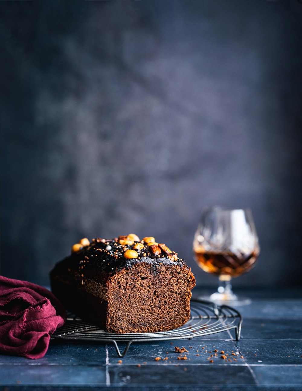 a piece of cake sitting on top of a cooling rack