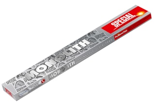 A rectangular packaging box with a silver background featuring the text 'MONOLITH' in bold, large letters. The surface is covered in various smaller texts and graphics in a similar color scheme. On the right end, a prominent red section with the word 'SPECIAL' and a glowing effect is visible. The design has a metallic, futuristic feel.