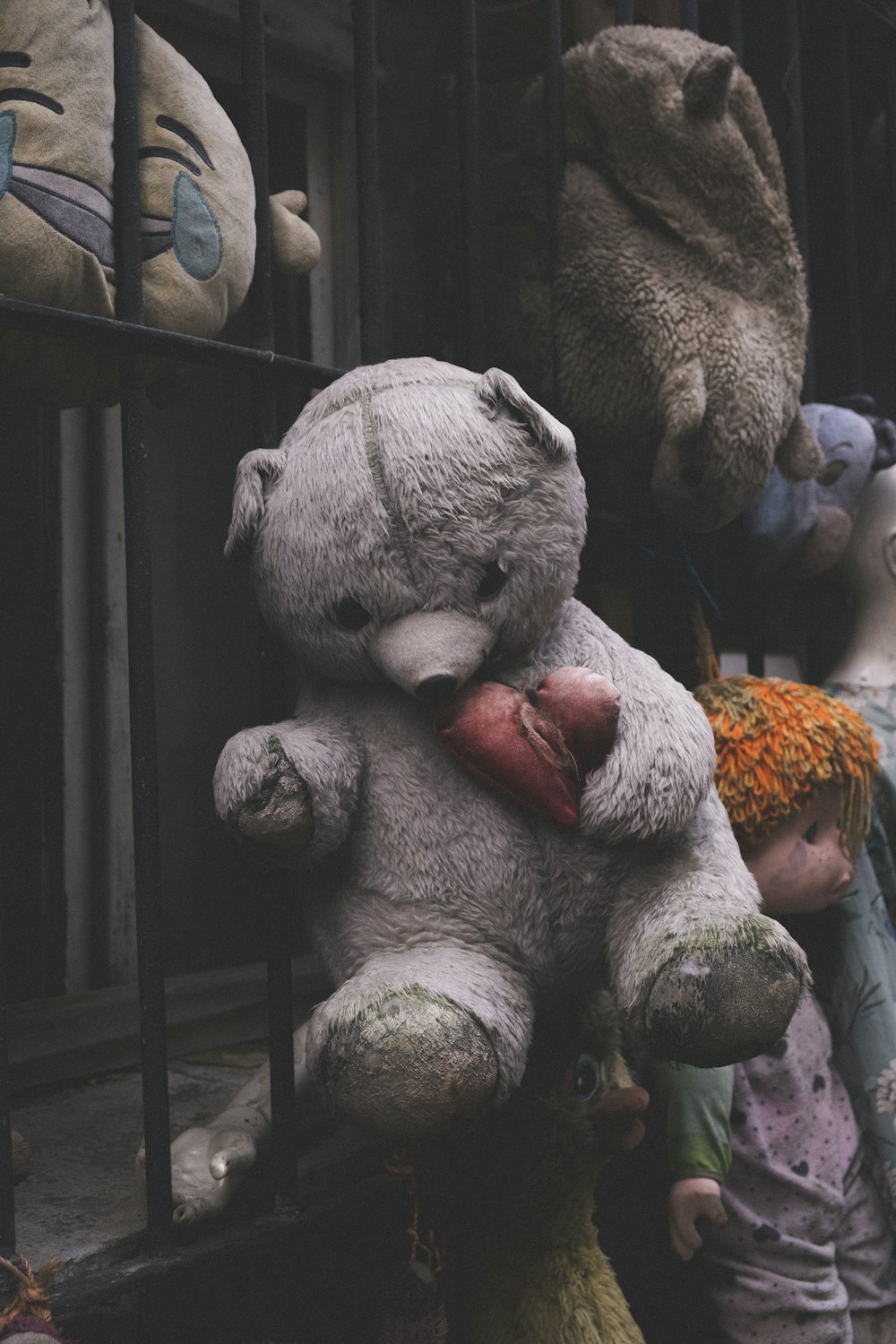 a group of stuffed animals sitting next to each other