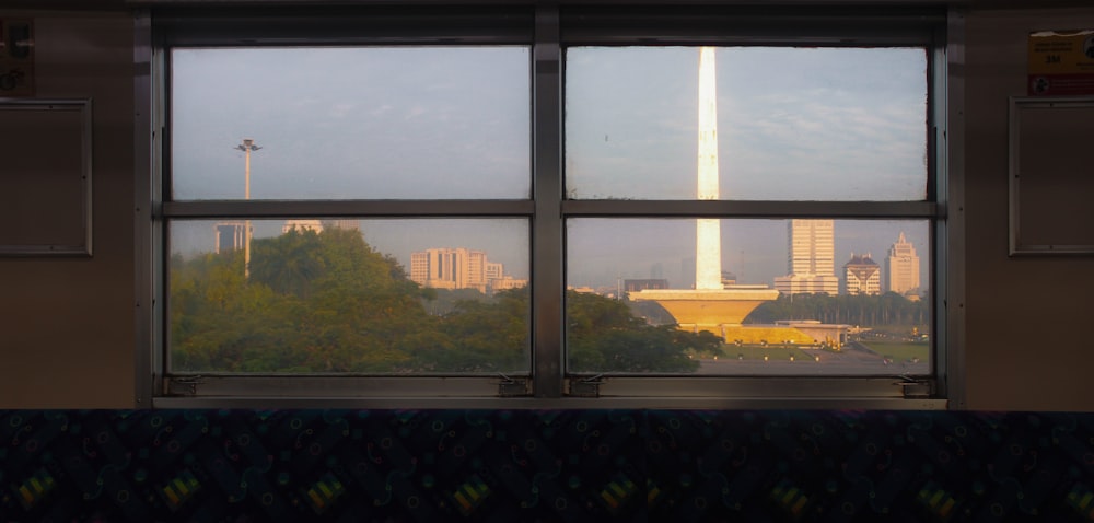 a view of the washington monument through a window