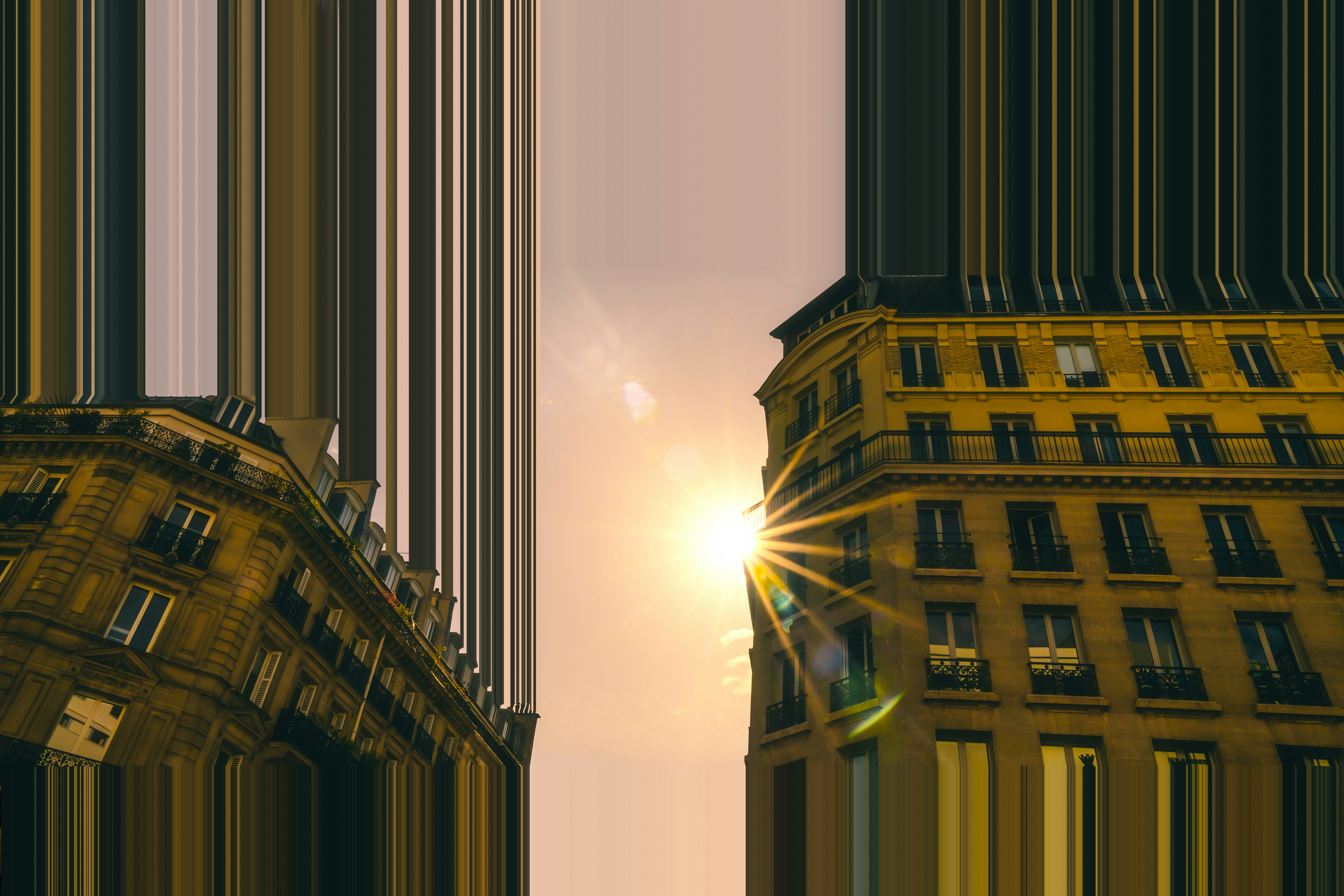 the sun shines brightly through the windows of a building