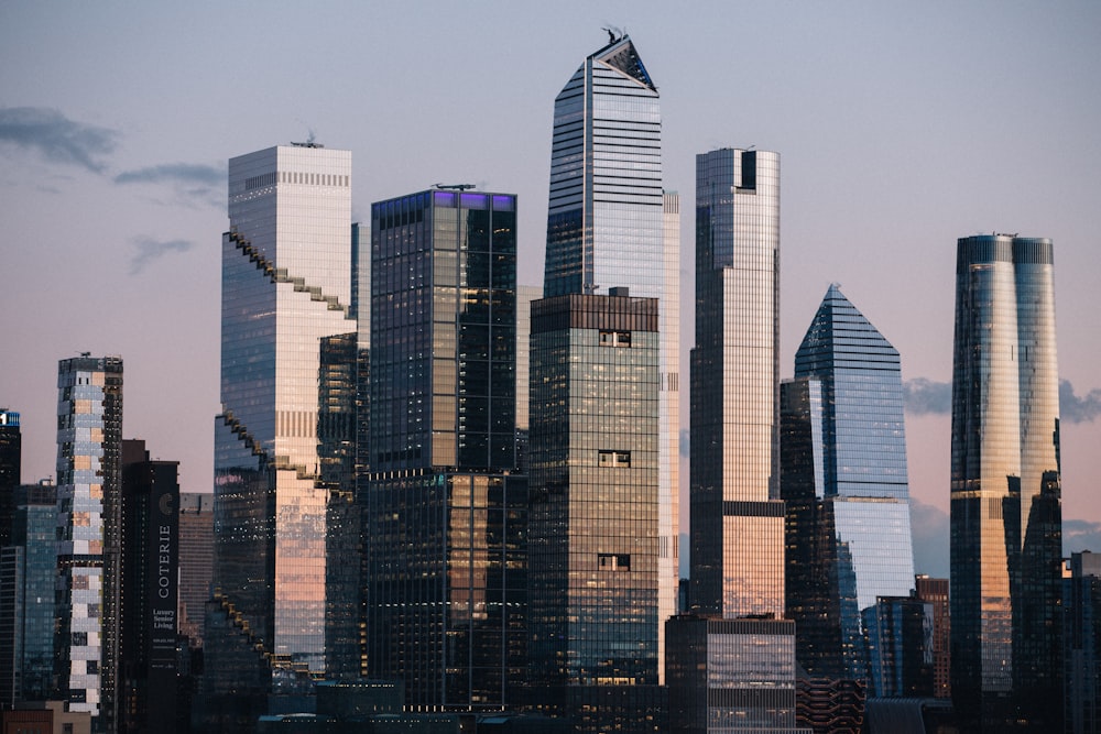 a view of a city skyline with skyscrapers