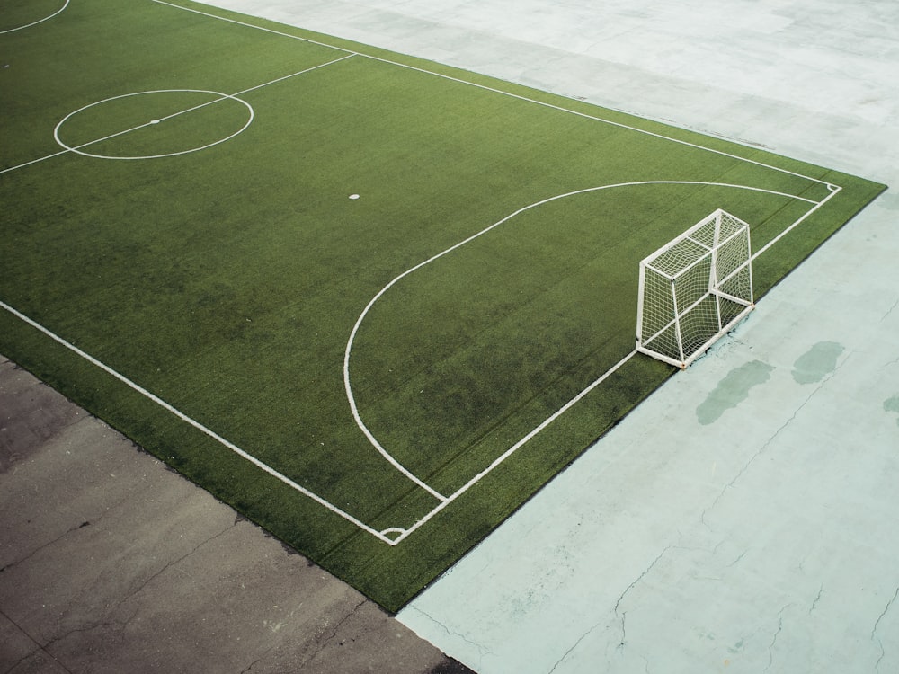 a soccer field with a soccer goal on it