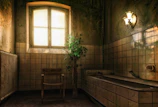 Charming bathroom with vintage fixtures and soft natural light pouring through a small window.