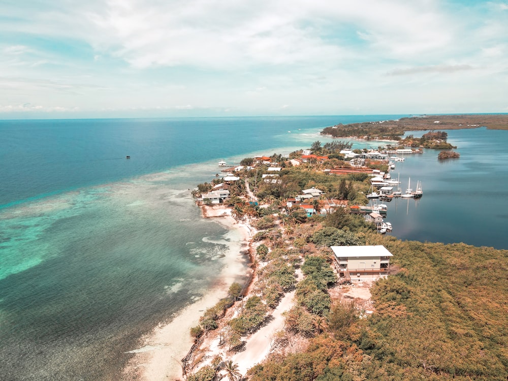 an aerial view of a small island in the middle of the ocean