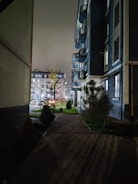 Safe, well-lit pathways around the housing complex at dusk.