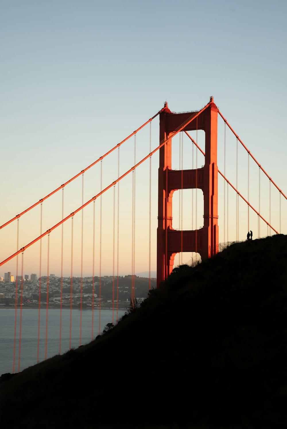 a view of the golden gate bridge at sunset