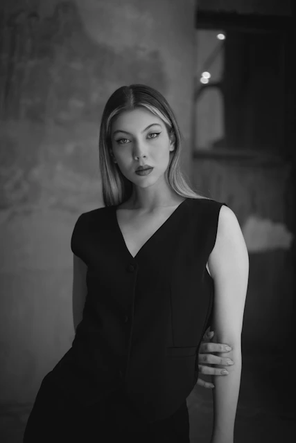 a black and white photo of a woman