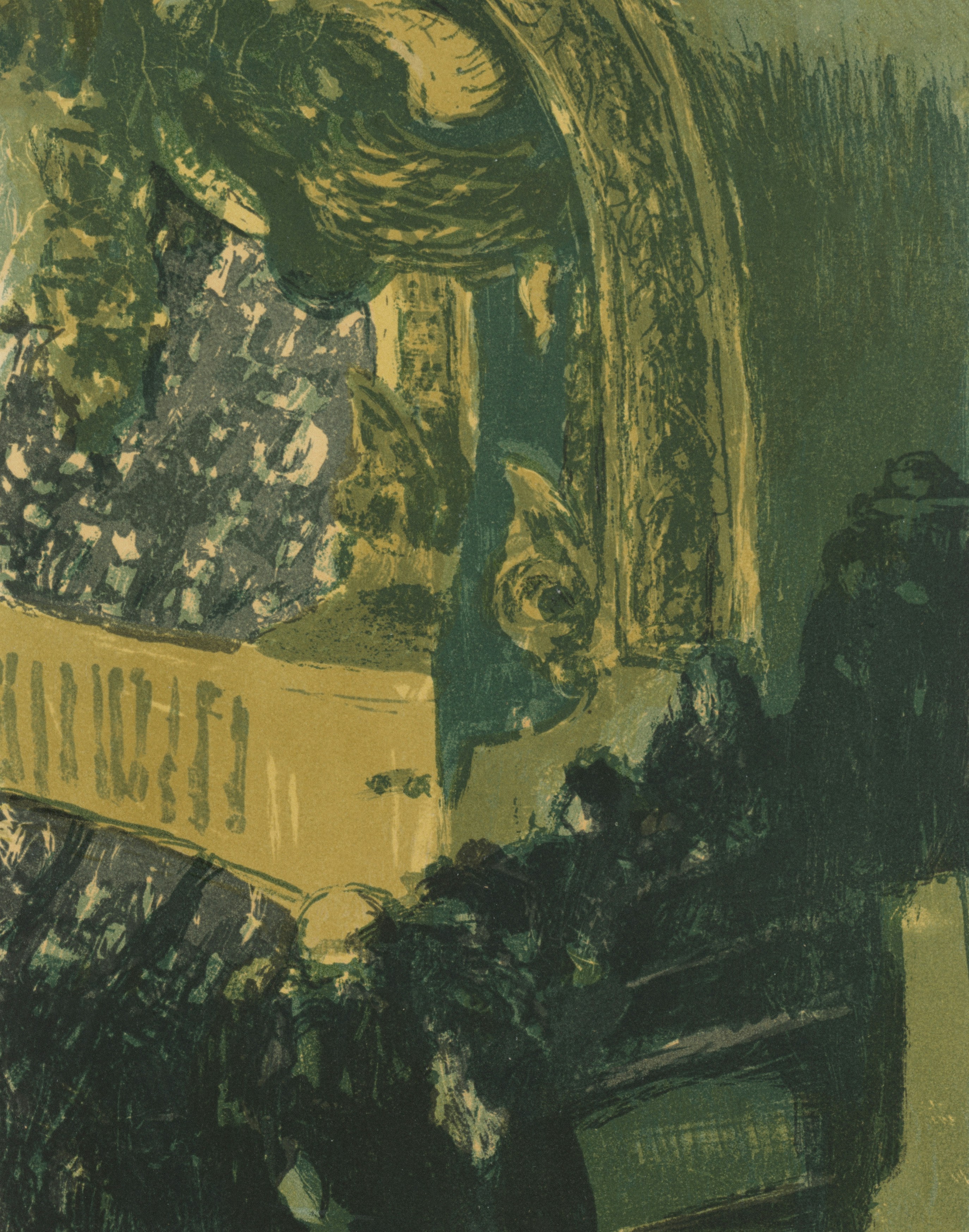 a painting of a mirror with a yellow ribbon around it