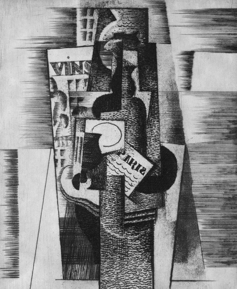 a black and white drawing of a vase