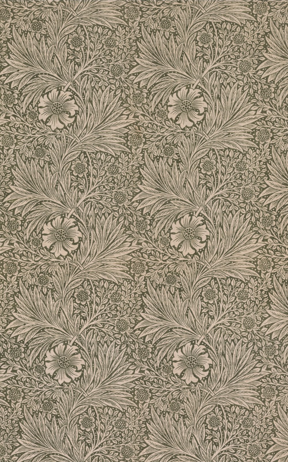 a brown and white wallpaper with flowers and leaves