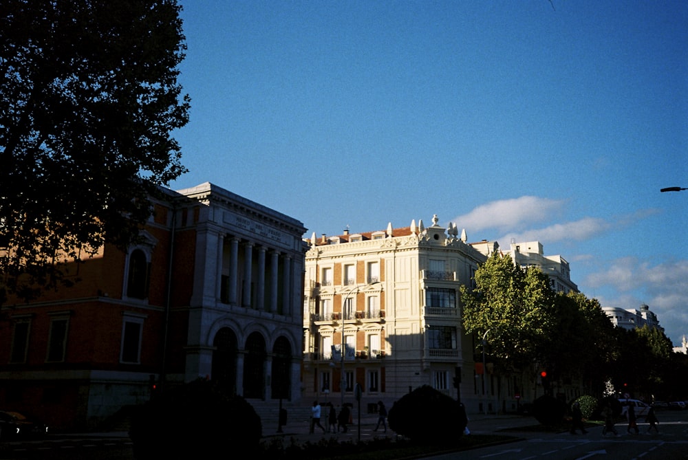 a large building on the corner of a street