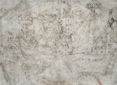 Dynamic sketch illustrating naval warfare strategies from the Battle of Trafalgar.