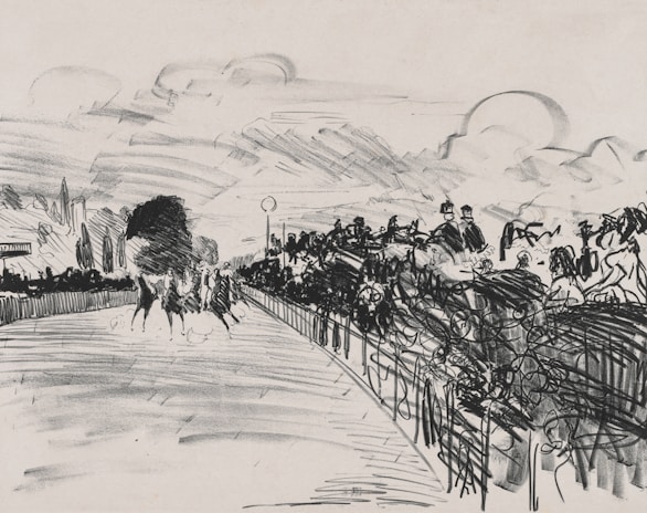 A dynamic image of a greyhound race.