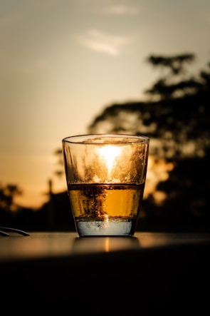 Golden mead being poured into a glass, sunlight highlighting its rich amber color.