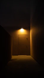 A dimly lit courthouse hallway lined with closed doors and scattered case files.
