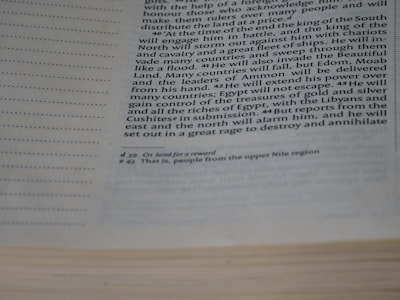 A page of a book with text visible in a column format. The text discusses historical or biblical content regarding kings, battles, and regions such as Egypt and the North, including references and footnotes at the bottom.