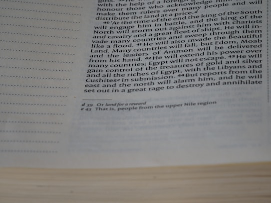 A page of a book with text visible in a column format. The text discusses historical or biblical content regarding kings, battles, and regions such as Egypt and the North, including references and footnotes at the bottom.