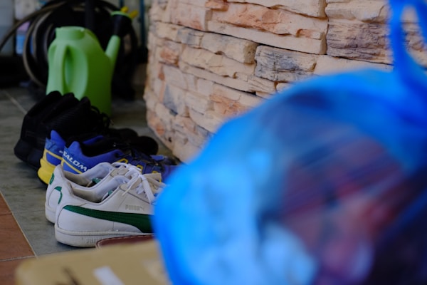 A stylish shoe storage bag with ventilation, holding several pairs of shoes in an orderly fashion.