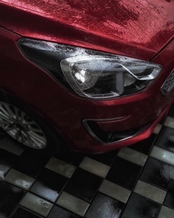 A vibrant image showing a variety of shiny car wash parts neatly displayed in a well-lit store.