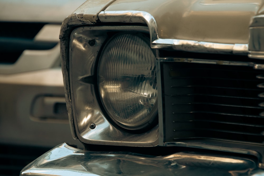 a close up of the front of a car