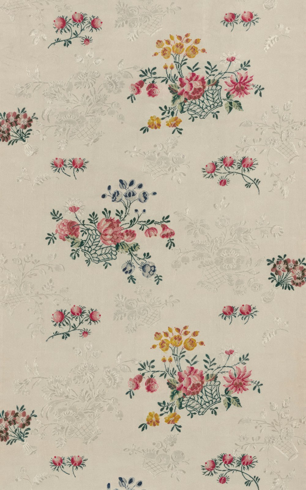 a white wallpaper with a bunch of flowers on it