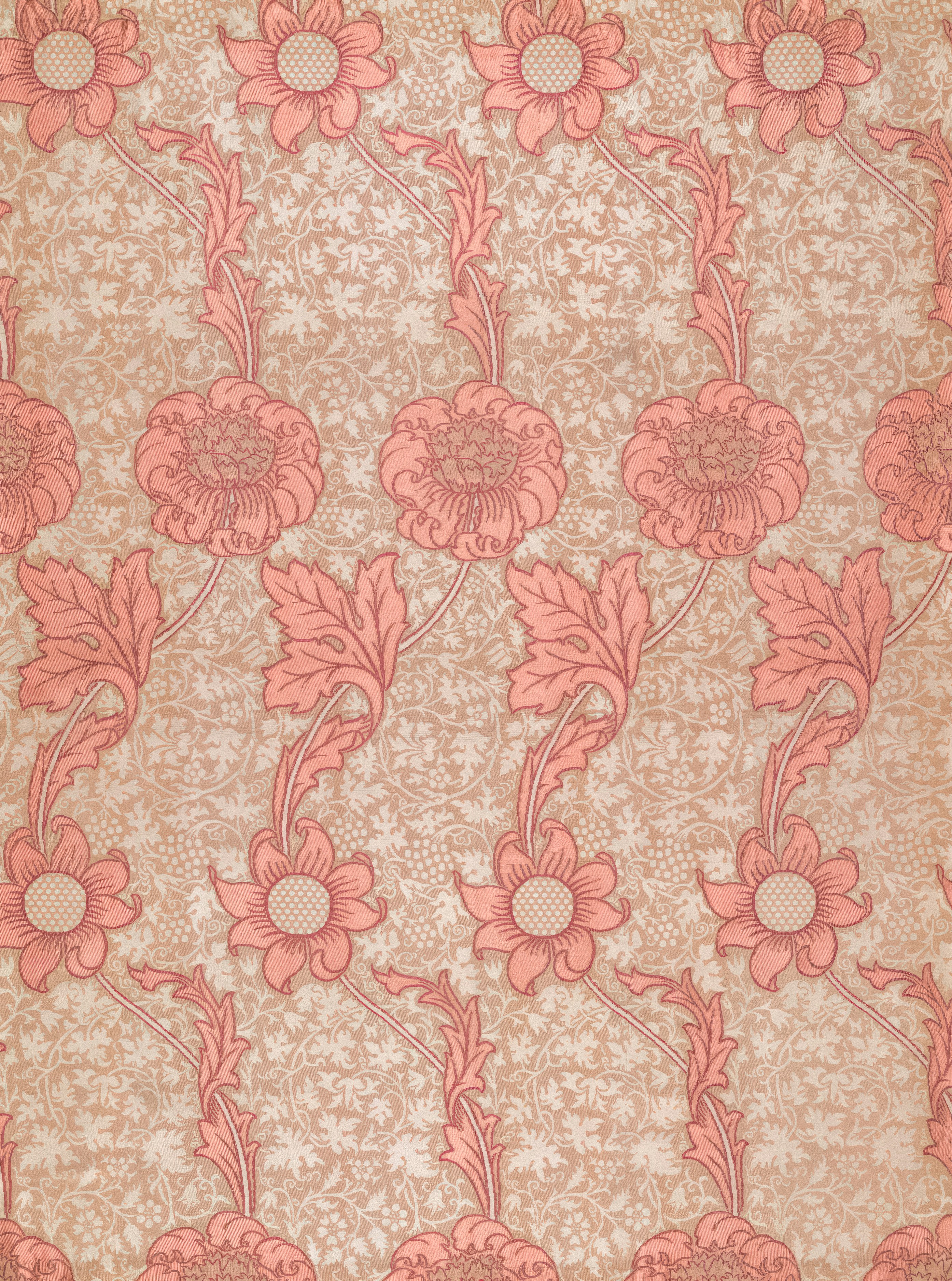 an old wallpaper with pink flowers and leaves