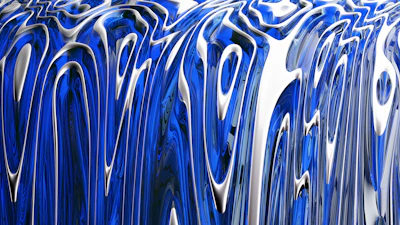 Abstract curved design elements in deep navy and electric blue reflecting the brand’s sleek style.