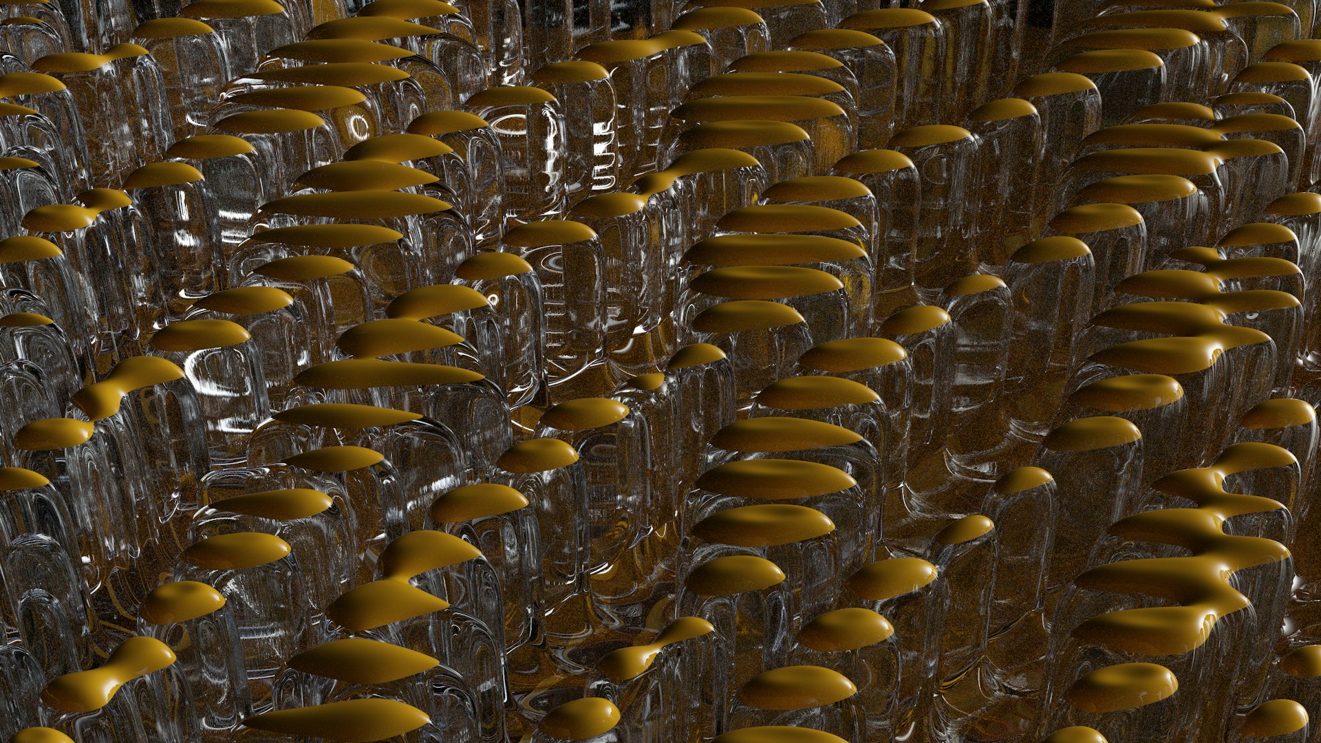 a large group of yellow objects in a room