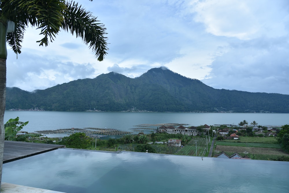 a view of a body of water and a mountain