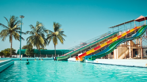 A vibrant image showcasing a thrilling water park experience.