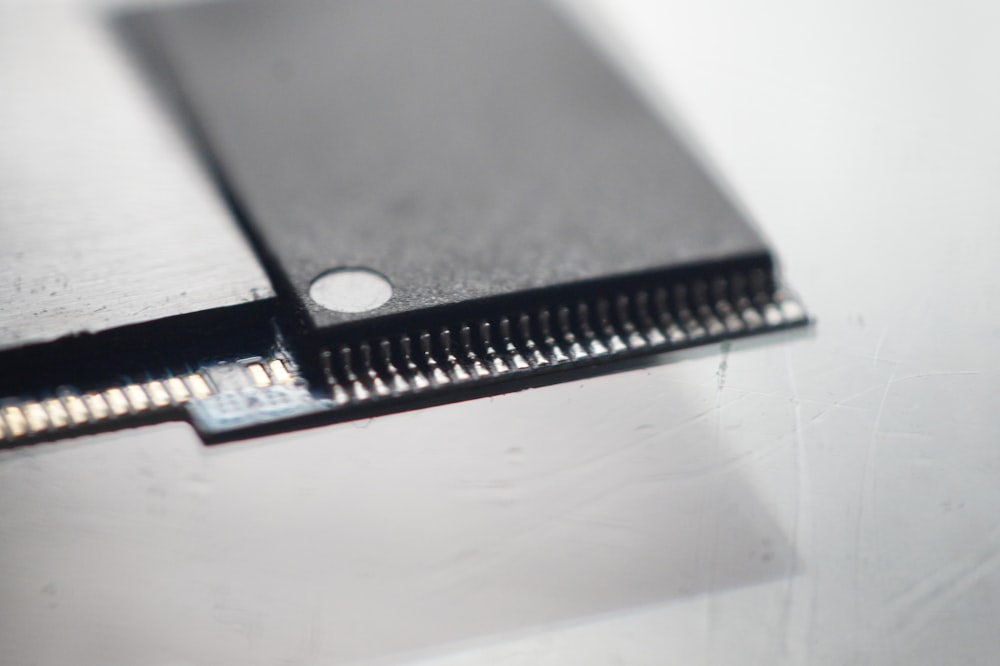 a close up of a computer chip on a table
