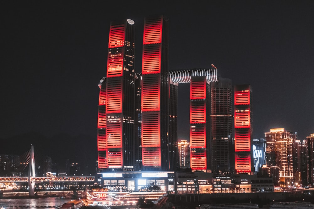 a very tall building lit up at night