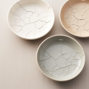 Finished porcelain bowls with delicate surface textures arranged on a studio table.
