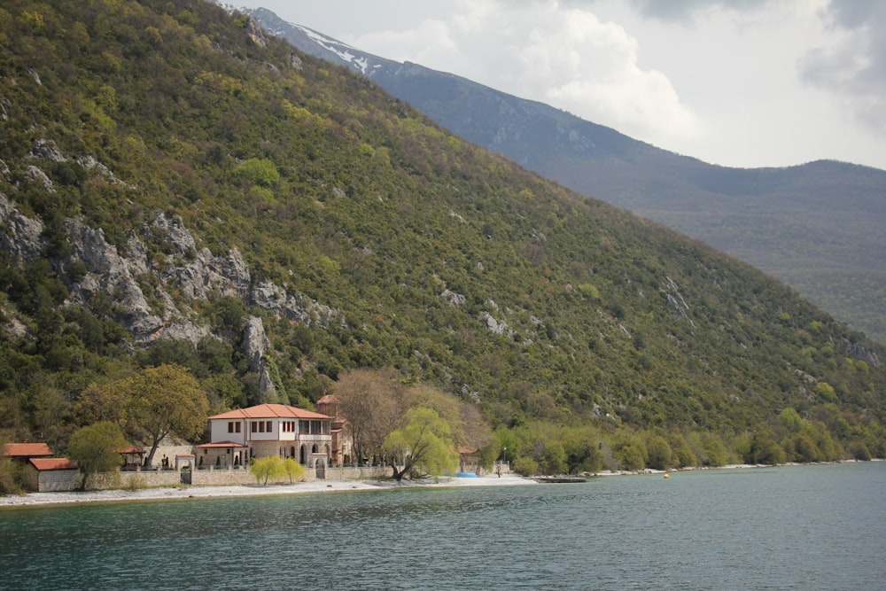 a house on the shore of a mountain lake