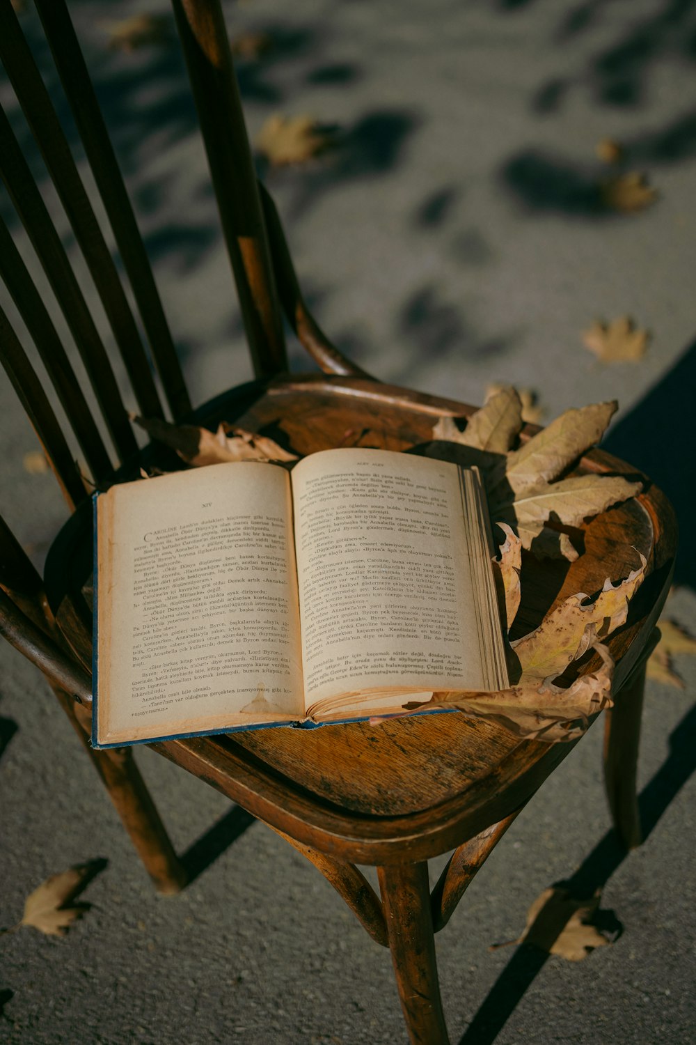 an open book sitting on top of a wooden chair