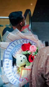 A vibrant floral arrangement for a graduation ceremony.