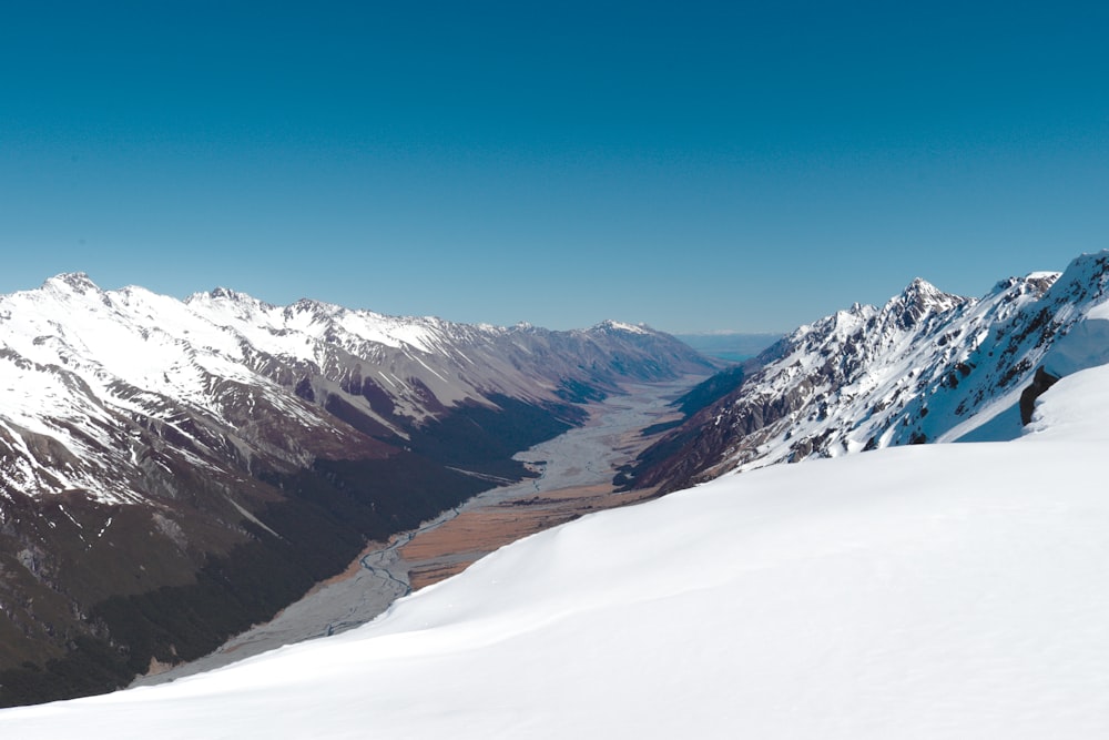 a person standing on top of a snow covered mountain