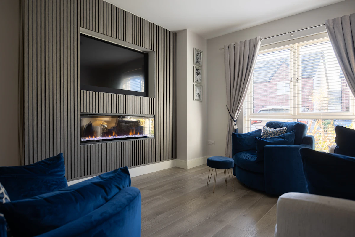 Television set into a built-in wall unit in a living space