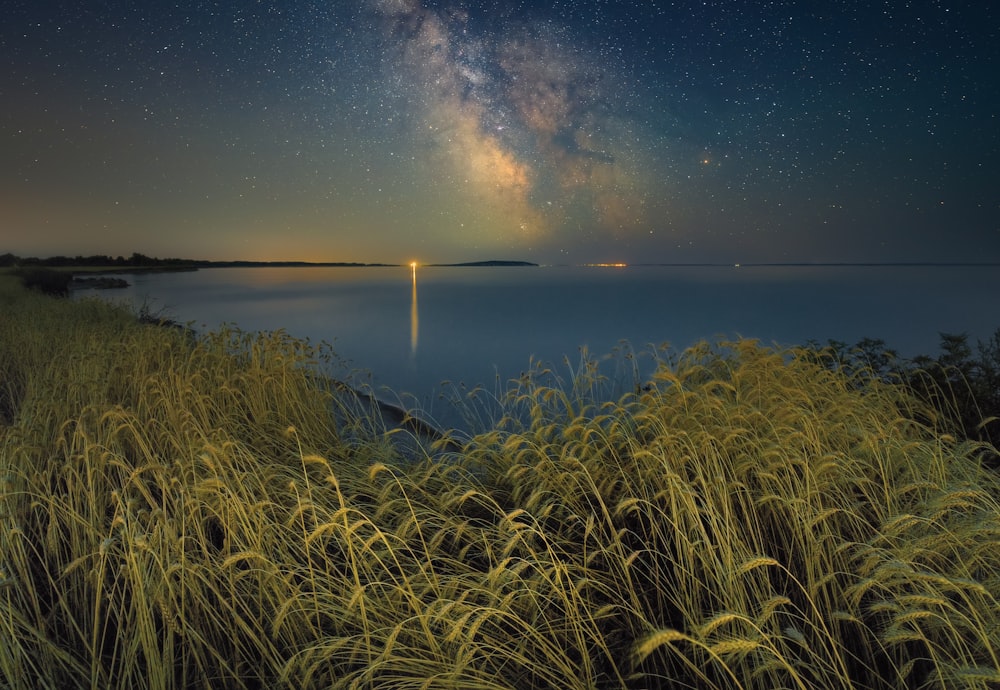 the night sky over a body of water