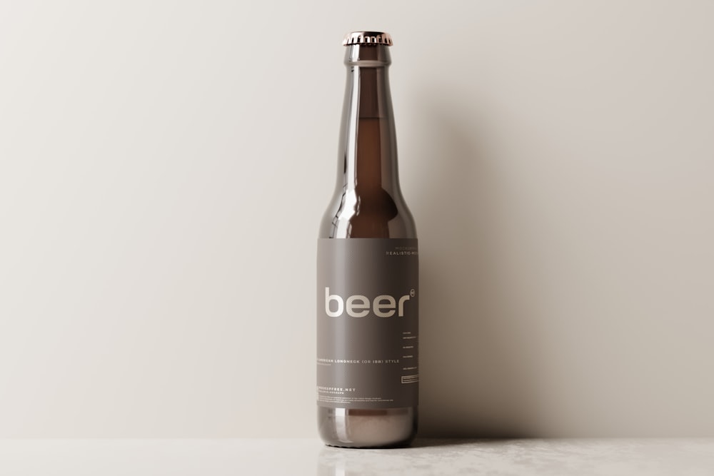 a bottle of beer sitting on top of a counter