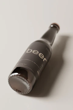 Close-up of a rustic beer label designed with minimalist typography.