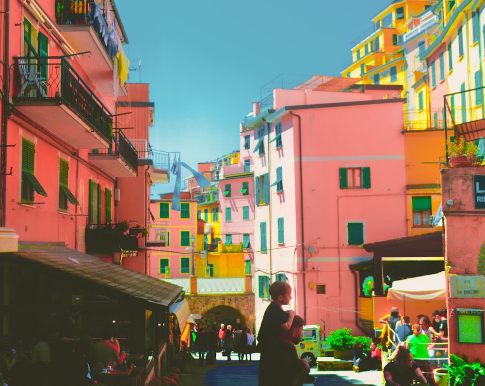 a woman standing in the middle of a street