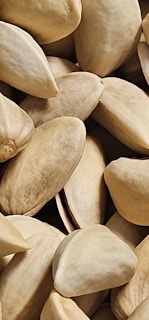 A beautiful arrangement of roasted pistachios in their shells.