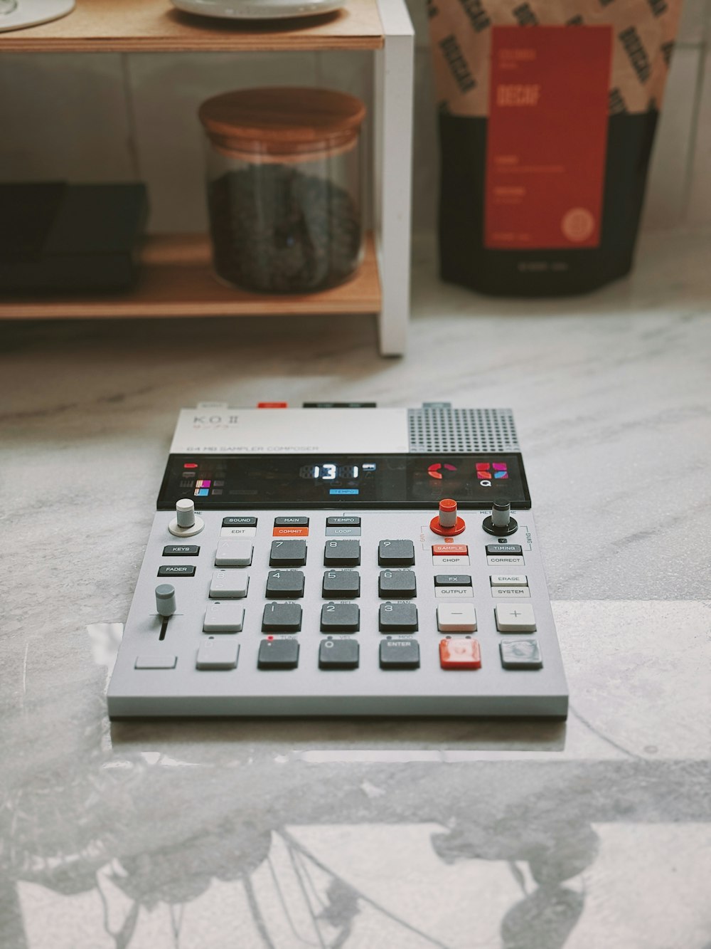 a calculator sitting on top of a counter