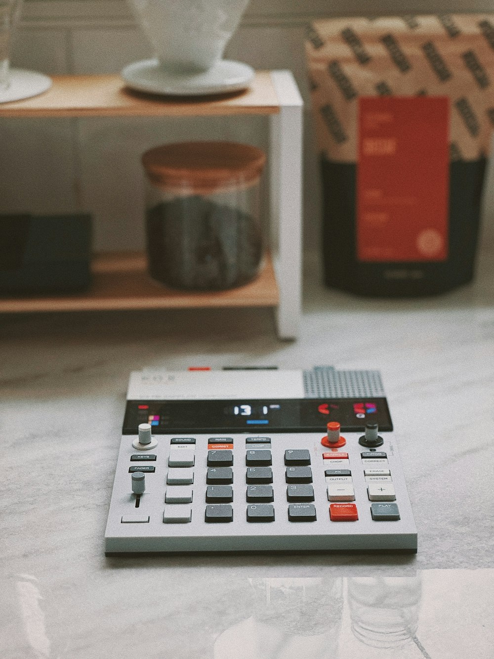 a close up of a remote control on a table