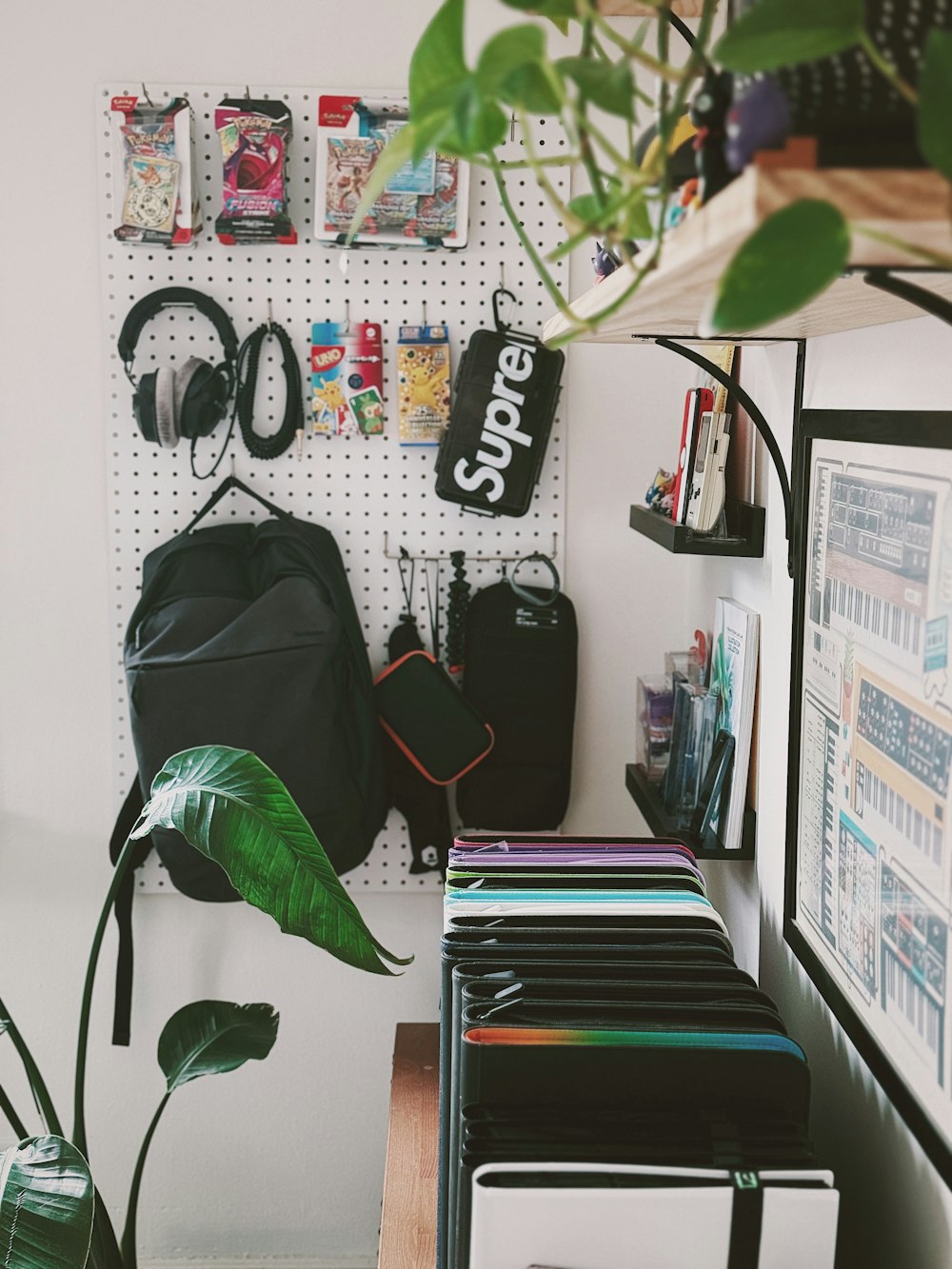 a room that has a bunch of items on the wall