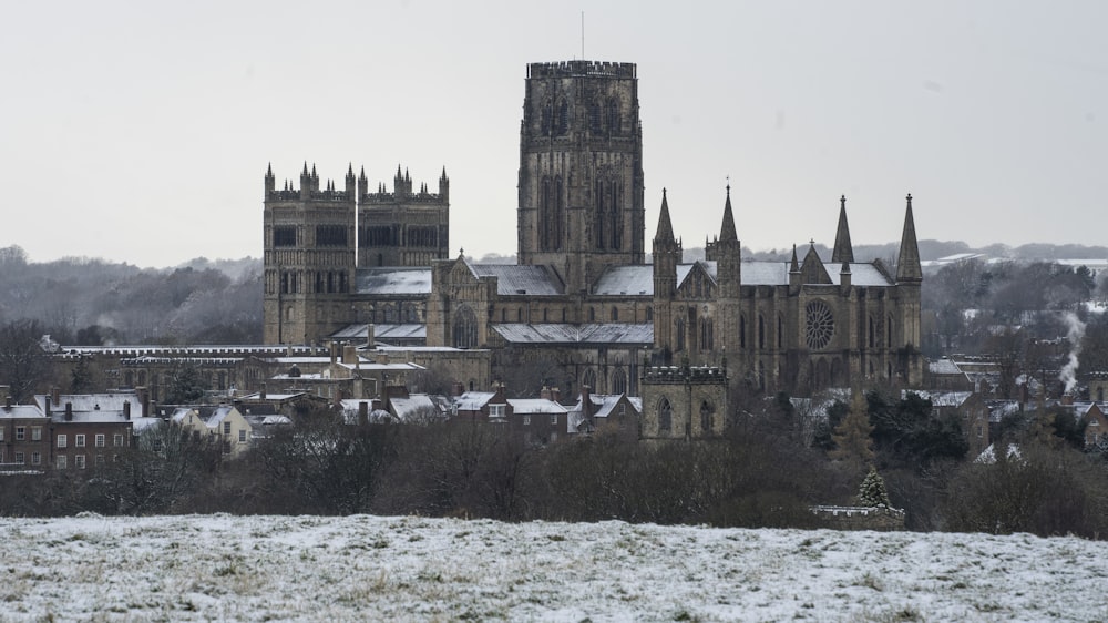 Una vista de una gran catedral en la nieve