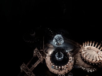 an aerial view of a building with a clock tower